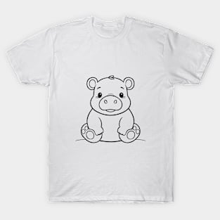 Cute Baby Hippo Animal Outline T-Shirt